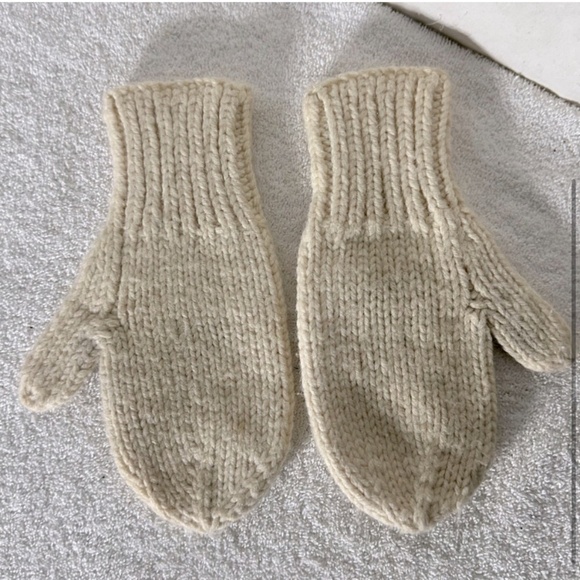 Vintage Hand Knit Cream Brown Mittens - Picture 3 of 4